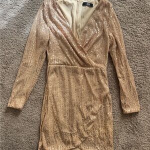 CBR Sparkling Sequin Long Sleeve Dress - Gold